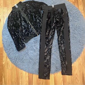 The Set Sequin Black Sequin Pants & Full Zip Jacket Set Size S
